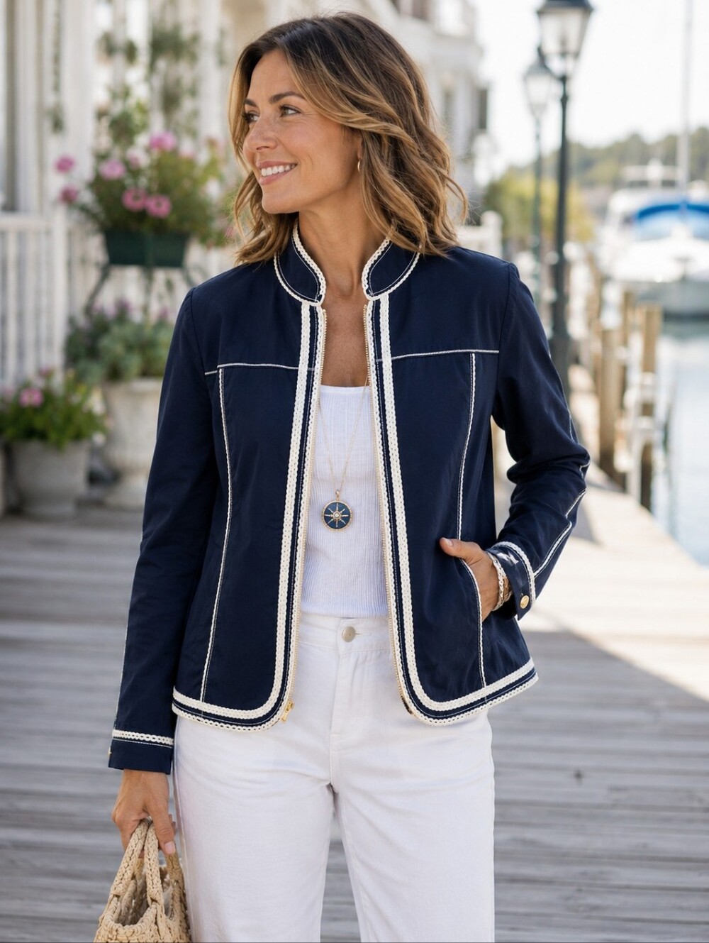 NWT Chico's Rope Me In Seafarer Jacket Midnight Blue Nautical Trim Size 3